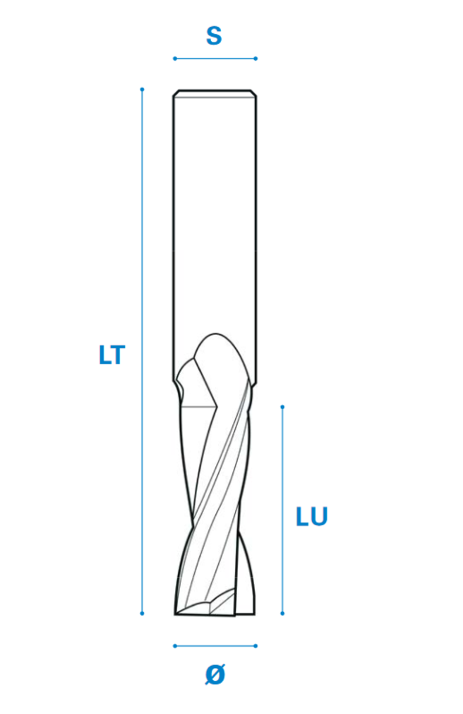 Einzahnschlichtfräser aus Vollhartmetall, Schneide 2 Positiv, Arbeitslänge 32 mm, Gesamtlänge 70 mm, Schaft 10 mm, Ø 10 mm, Rechtslauf