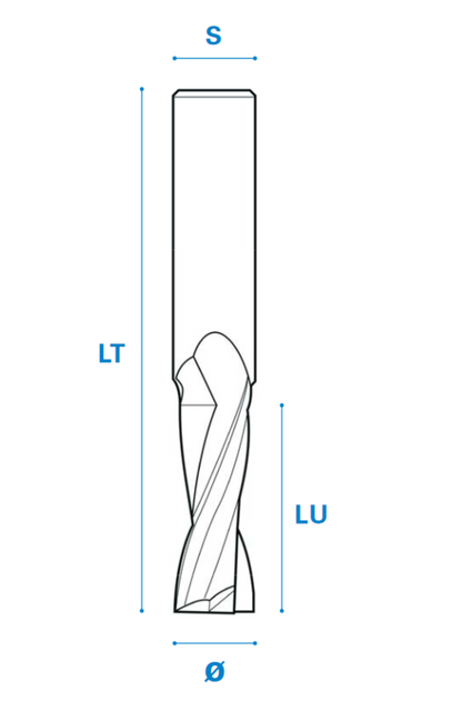 Einzahnschlichtfräser aus Vollhartmetall, Schneide 2 Positiv, Arbeitslänge 52 mm, Gesamtlänge 100 mm, Schaft 16 mm, Ø 16 mm, Linkslauf