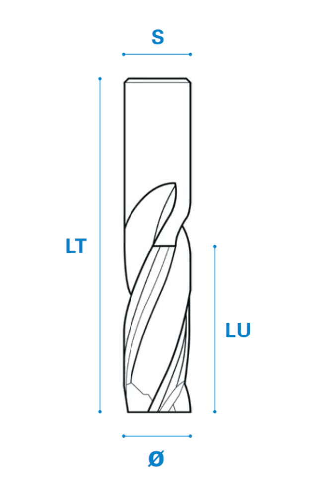 Einzahnschlichtfräser aus Vollhartmetall, Schneide 3 Positiv, Arbeitslänge 52 mm, Gesamtlänge 100 mm, Schaft 12 mm, Ø 12 mm, Rechtslauf