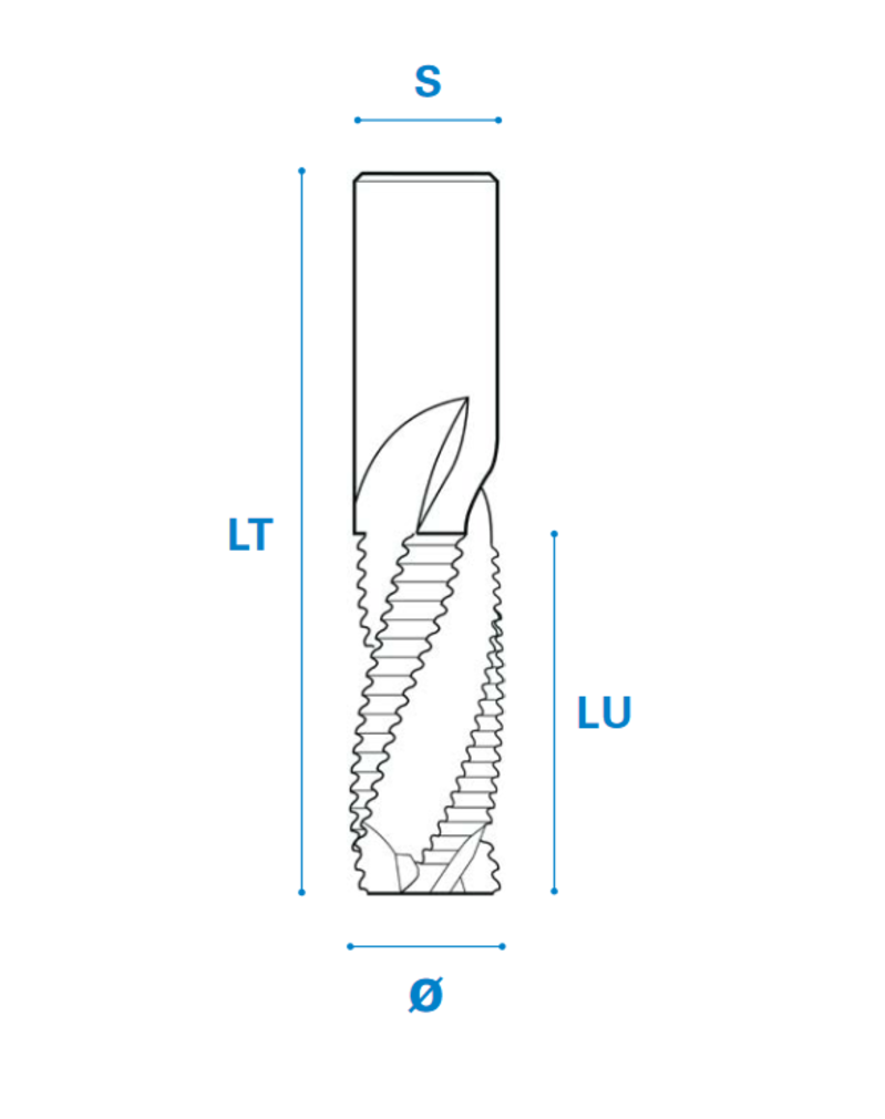Schruppfräser mit Spanbrecher aus Vollhartmetall, Positiv Schneide 3R, Arbeitslänge 32 mm, Gesamtlänge 70 mm, Schaft 8 mm, Ø 8 mm, Linkslauf