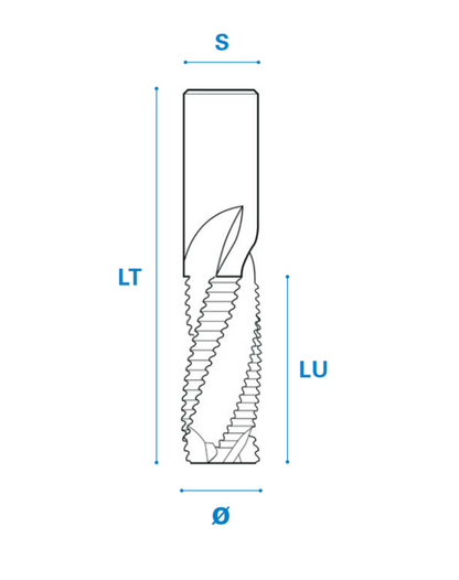 Schruppfräser mit Spanbrecher aus Vollhartmetall, Positiv Schneide 3R, Arbeitslänge 32 mm, Gesamtlänge 70 mm, Schaft 8 mm, Ø 8 mm, Linkslauf