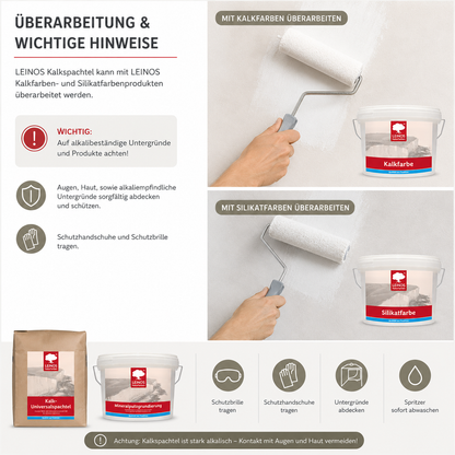 LEINOS Kalk-Universalspachtel 683, weiß – Mineralische Spachtelmasse für Wand & Decke innen, atmungsaktiv, schimmelhemmend, lösemittelfrei, glättbar & strukturierbar, auf Putz, Lehm, Gips – 5 kg