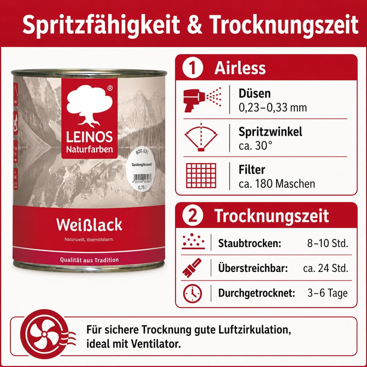 LEINOS 820 Weißlack Seidenglänzend | 0,75 L Innen & Außen | Wohngesunder Naturharz-Öl Lack, wetterfest & strapazierfähig | ca. 7 m² Reichweite | Für Möbel, Türen, Fenster, Holzflächen & Metall