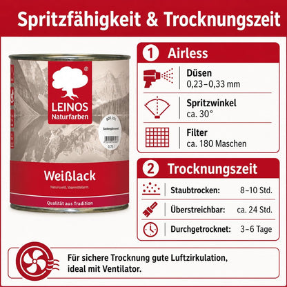 LEINOS 820 Weißlack Seidenglänzend | 0,75 L Innen & Außen | Wohngesunder Naturharz-Öl Lack, wetterfest & strapazierfähig | ca. 7 m² Reichweite | Für Möbel, Türen, Fenster, Holzflächen & Metall