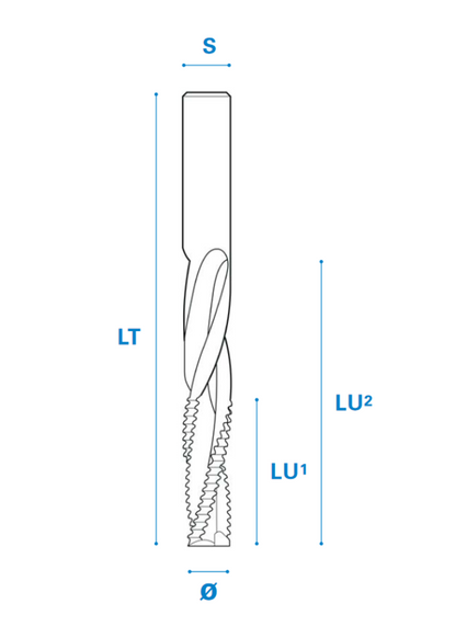 Schlosskastenfräser aus Vollhartmetall, Rechtslauf, Schneide 3R, Positiv, Arbeitslänge 45/95 mm, Gesamtlänge 150 mm, Schaft 16 mm, Ø 16 mm