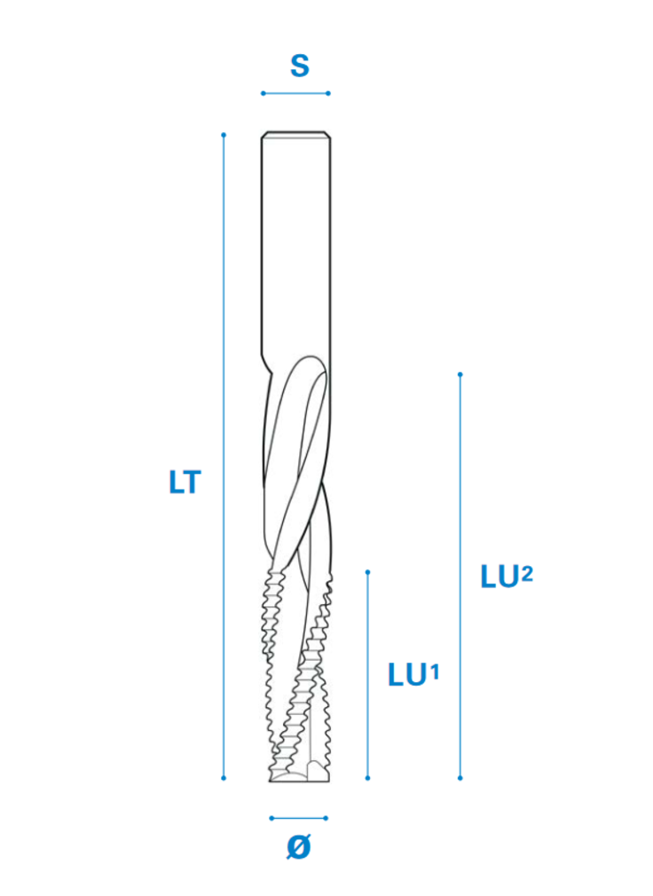 Schlosskastenfräser aus Vollhartmetall, Rechtslauf, Schneide 3R, Positiv, Arbeitslänge 45/95 mm, Gesamtlänge 150 mm, Schaft 18 mm, Ø 18 mm