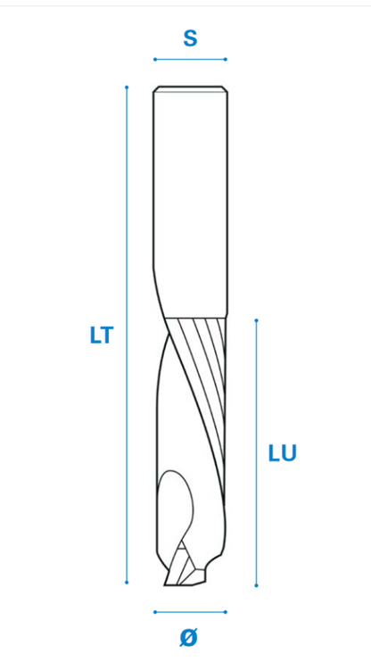 Schlichtfräser mit wechselseitigem Achswinkel aus Vollhartmetall, Rechtslauf, Arbeitslänge 15 mm, Gesamtlänge 50 mm, Schaft 4 mm, Ø 4 mm