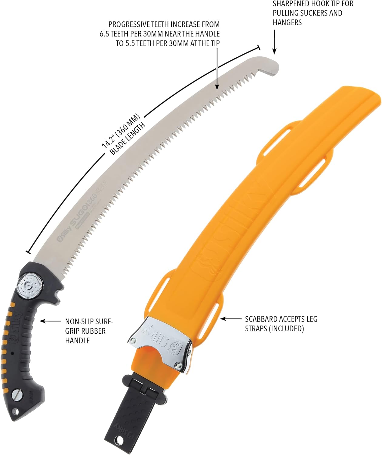 SILKY Profi-Baumsäge Sugoi 420 mm | gebogenes Sägeblatt, 6,5 Zähne/30 mm grob | Mirai-Me Verzahnung nachschärfbar | ergonomischer Gummigriff | präzise Zugsäge für Baumpflege