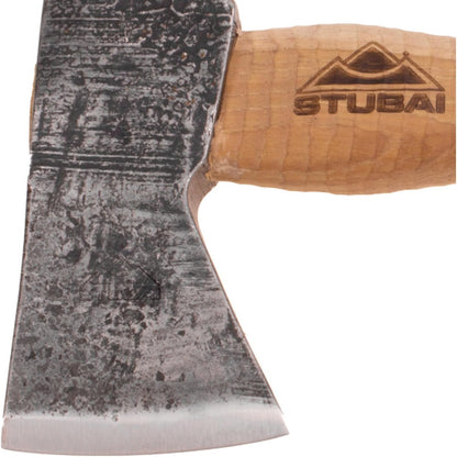 STUBAI Campingbeil „Habicht“ 1.100 g – Handgeschmiedet aus Kohlenstoffstahl, 340 mm, geölter Hickorystiel, Lederscheide – Outdoor, Bushcraft, Survival