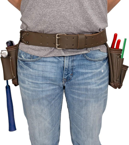 Estwing 94744 Werkzeugschürze aus 100% Rindsleder mit 7 Taschen, 2 Werkzeugschlaufen und Hammerhalter, genietete Verstärkungen, Stahl-Doppelzungenschnalle, passend für 76–132 cm Taillenumfang robustes