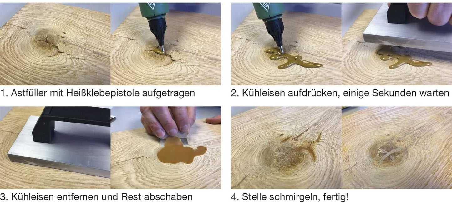 BCD360 Holzreparatur-Set Profi-Koffer | Komplettes Astfüller-System für professionelle Holzreparaturen | inkl. Pistole mit Thermostat, Kühleisen, Hobel, Farbwechsler & 8 Füllstäbe MIX