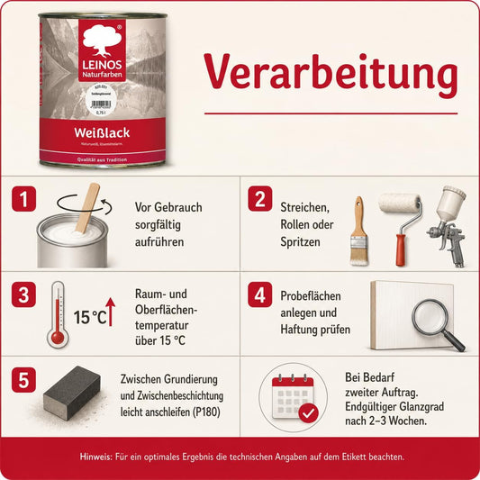 LEINOS 820 Weißlack Glänzend | 2,5 L Innen & Außen | Wohngesunder Naturharz-Öl Lack, wetterfest & strapazierfähig | ca. 20 m² Reichweite | Für Türen, Fenster, Möbel & Holzflächen | Profiqualität