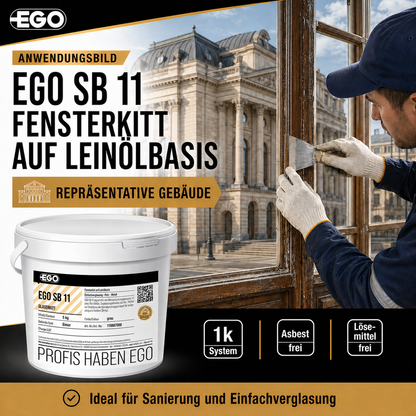 EGO SB 11 Fensterkitt – schnellbindender Glaserkitt für Einfachverglasung | 5 kg bis 25 kg | Made in Bayern