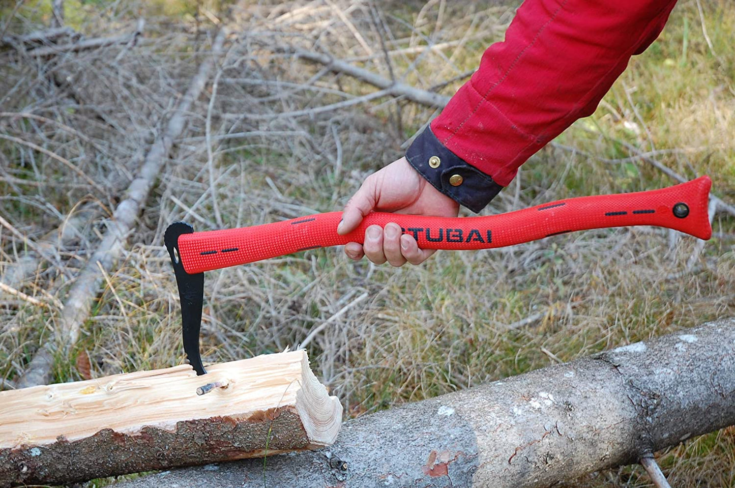 STUBAI HANDSAPPEL mit rotem Kunststoffstiel 600 mm – Sappel zum Aufnehmen, Ziehen und Transportieren von kleineren Holzstücken und Baumstämmen – robustes Forstwerkzeug für Holzarbeiten