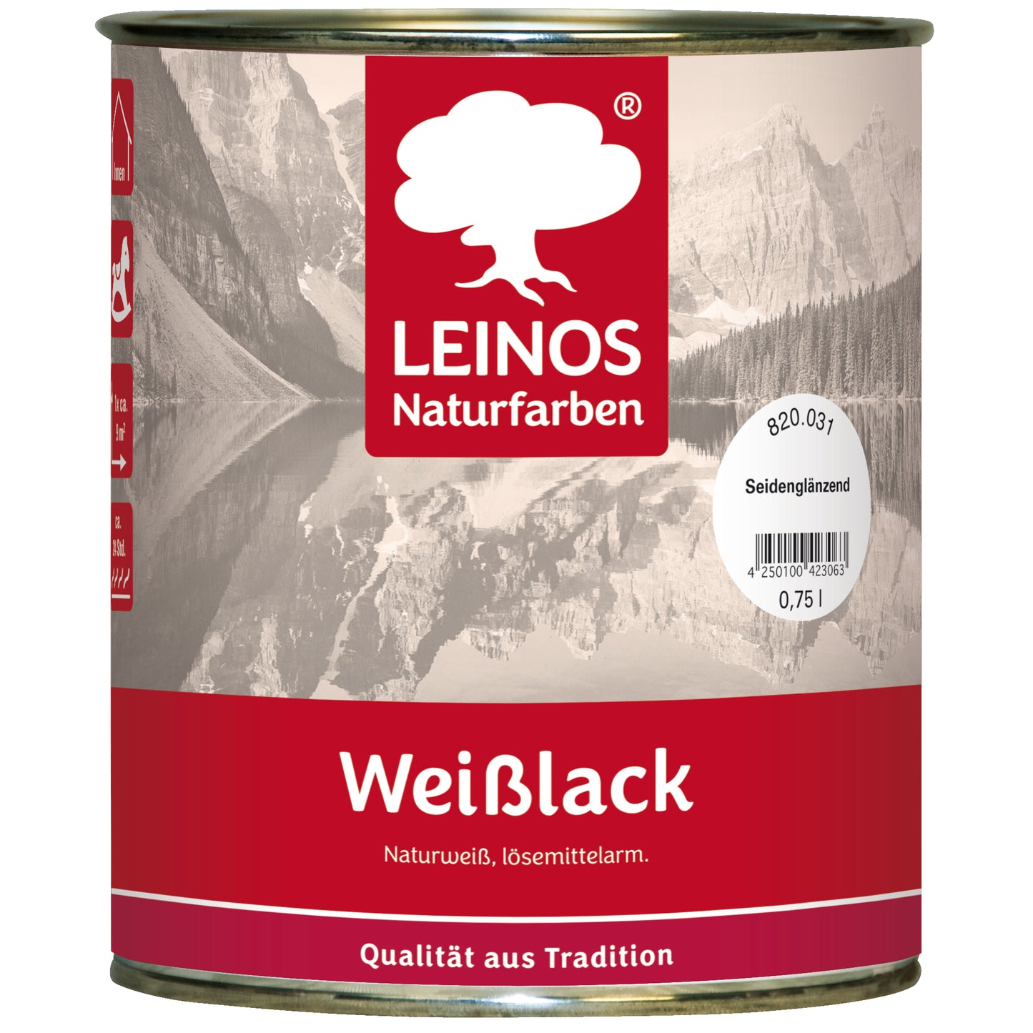 LEINOS 820 Weißlack Seidenglänzend | 0,75 L Innen & Außen | Wohngesunder Naturharz-Öl Lack, wetterfest & strapazierfähig | ca. 7 m² Reichweite | Für Möbel, Türen, Fenster, Holzflächen & Metall