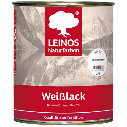 LEINOS 820 Weißlack Seidenglänzend | 0,75 L Innen & Außen | Wohngesunder Naturharz-Öl Lack, wetterfest & strapazierfähig | ca. 7 m² Reichweite | Für Möbel, Türen, Fenster, Holzflächen & Metall