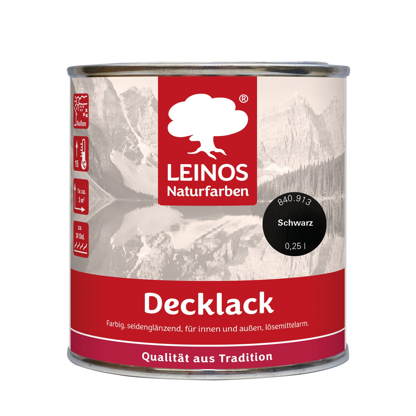 LEINOS Decklack glänzend 840 Schwarz 250 ml wasserabweisender Holzlack für Innen und Außen hoch deckend wetterbeständig für Holz Metall und Steinzeug mit brillanter Farbwirkung und Holzschutz