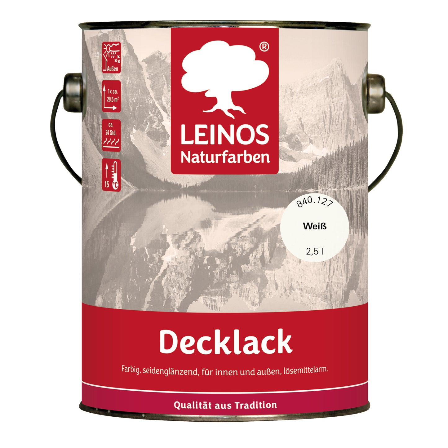 LEINOS Decklack glänzend 840 Weiß 2500 ml wasserabweisender Holzlack für Innen und Außen hoch deckend wetterbeständig für Holz Metall und Steinzeug mit brillanter Farbwirkung und Holzschutz