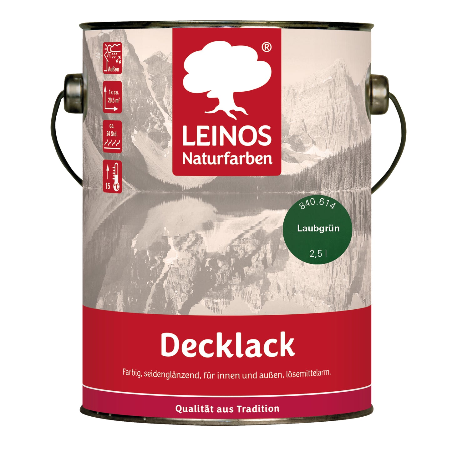 LEINOS Decklack glänzend 840 Laubgrün 2500 ml wasserabweisender Holzlack für Innen und Außen hoch deckend wetterbeständig für Holz Metall und Steinzeug mit brillanter Farbwirkung und Holzschutz