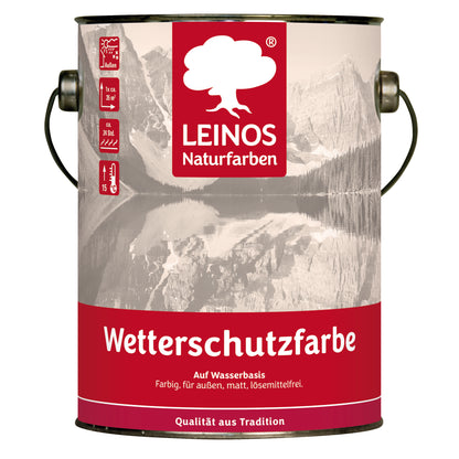 LEINOS Wetterschutzfarbe auf Wasserbasis 855 –2,5 l Schweden-Rot- Lösemittelfreier, matter Anstrich für unbehandelte Holzkonstruktionen im Außenbereich, ideal für sägeraues Holz