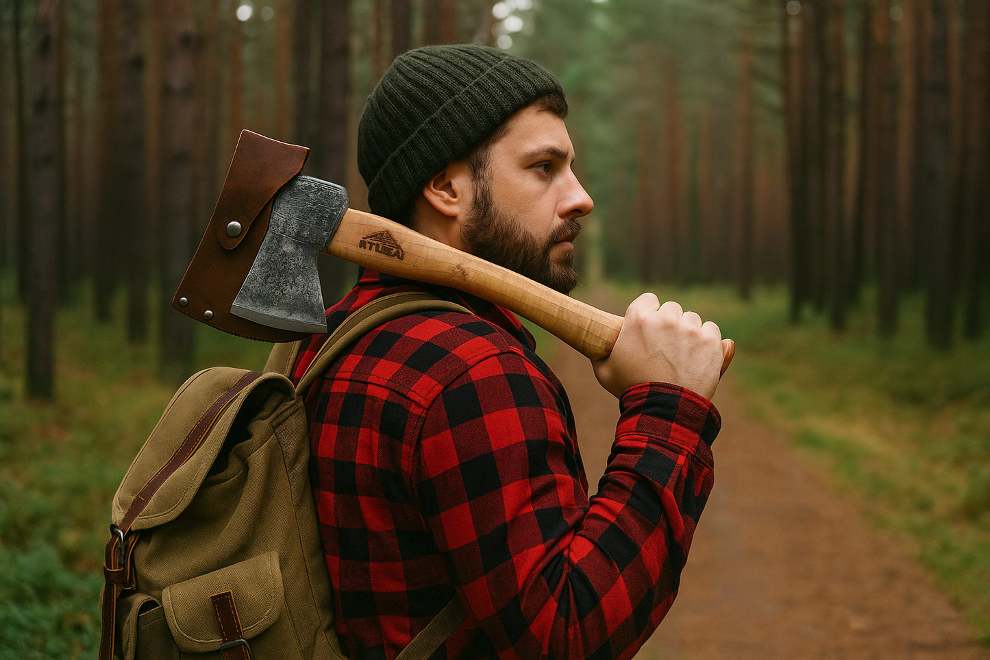 STUBAI Campingbeil Serles 800 g – Handgeschmiedet aus Kohlenstoffstahl, 240 mm, inkl. Lederscheide, geölter Hickorystiel – Outdoor, Bushcraft, Survival