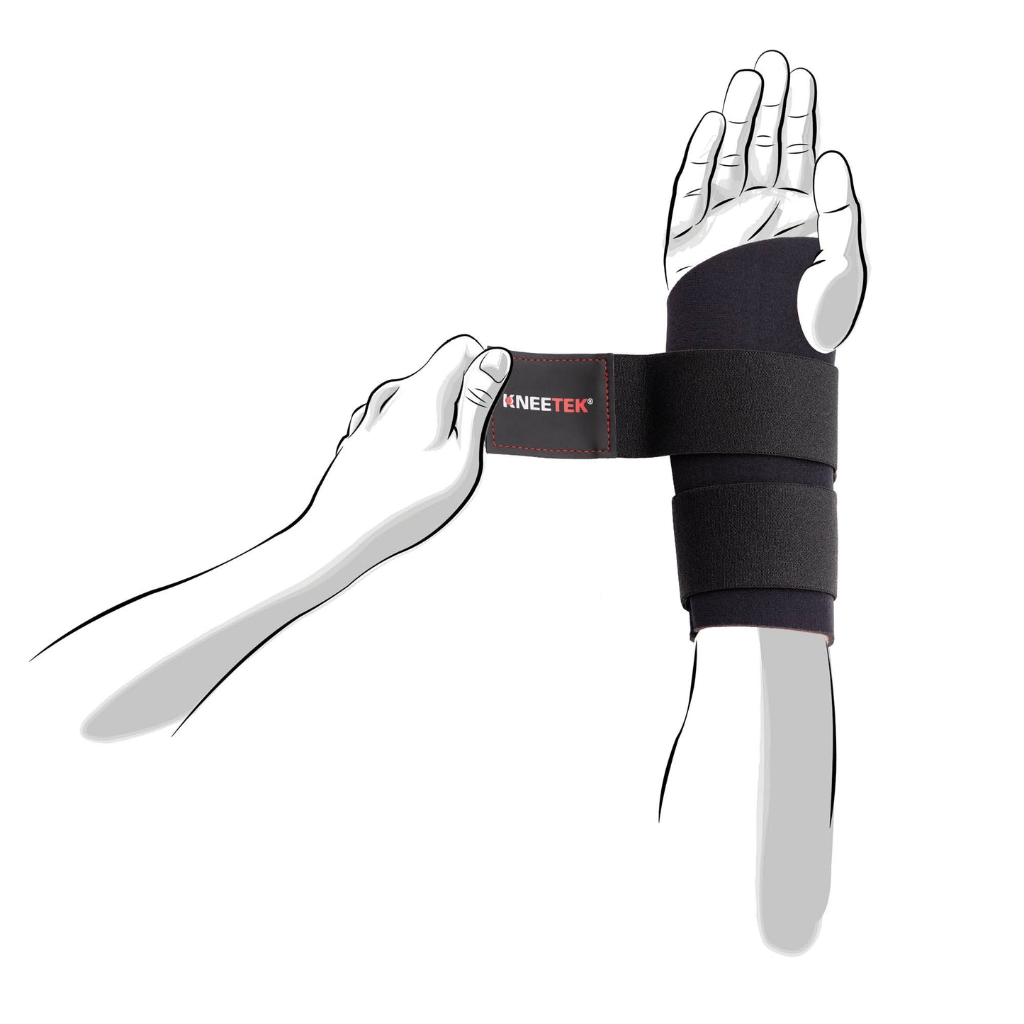 KNEETEK Daumenhandgelenkbandage L | Rechtes Handgelenk | selbstwärmende Handgelenkbandage mit Daumenstütze | elastische Bandage für den Daumen und das Handgelenk zur Kompression und Führung