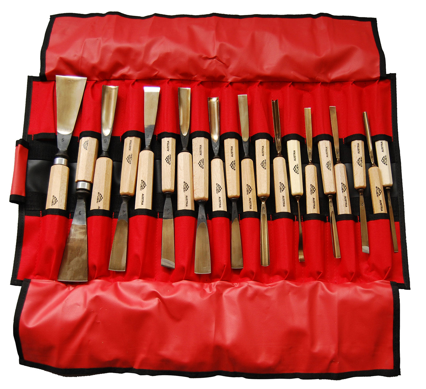 Stubai Schnitzwerkzeug-Set 20-teilig – Profi-Schnitzsatz mit geraden und schrägen Balleisen, Flacheisen, Hohleisen, 1 mm & 2 mm – präzise Holzschnitzerei – Made in Austria