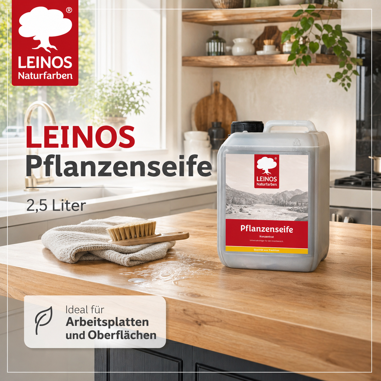 Leinos-Pflanzenseife 930 2,5 Liter Naturseife  – Rückfettender Universalreiniger aus Pflanzenölen für geölte, gewachste & lackierte Flächen – natürlich, ergiebig & biologisch abbaubar
