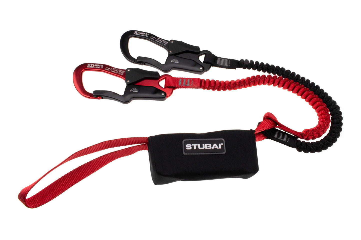 STUBAI Klettersteig-Set Summit Light Xi1 ( rot und schwarz ) – leichtes Via Ferrata Set mit Karabinern, elastischen Lastarmen & Bandfalldämpfer – Kletterausrüstung für Klettersteige, Bergsport, Outdoor