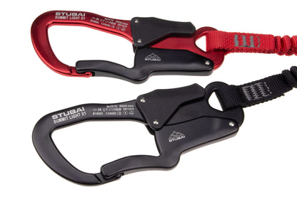 STUBAI Klettersteig-Set Summit Light Xi1 ( rot und schwarz ) – leichtes Via Ferrata Set mit Karabinern, elastischen Lastarmen & Bandfalldämpfer – Kletterausrüstung für Klettersteige, Bergsport, Outdoor