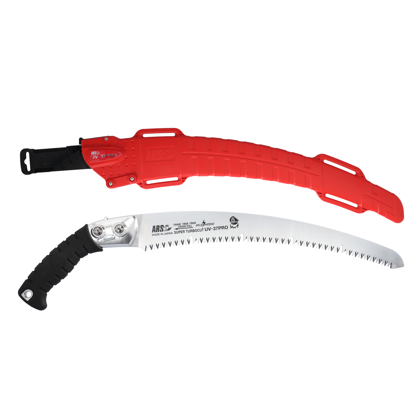 ARS Handsäge UV-37PRO | mit Köcher |   Blattlänge von 370 mm | Die Zahnweite beträgt 4,50 mm | Gewicht  335 gramm | Gruppenzahnung mit Räumerschlitzen