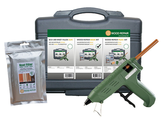 WoodRepair Holzreparatur Satz BASIC mit Astfüller-Pistole & Kompaktbeutel Mix 1