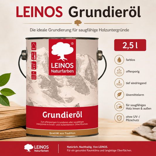 LEINOS 220 Grundieröl für Innen 2,5 l | Offenporige Grundierung mit gutem Eindringvermögen für wenig beanspruchte Holzteile | optimalen Kontakt für weitere Anstriche