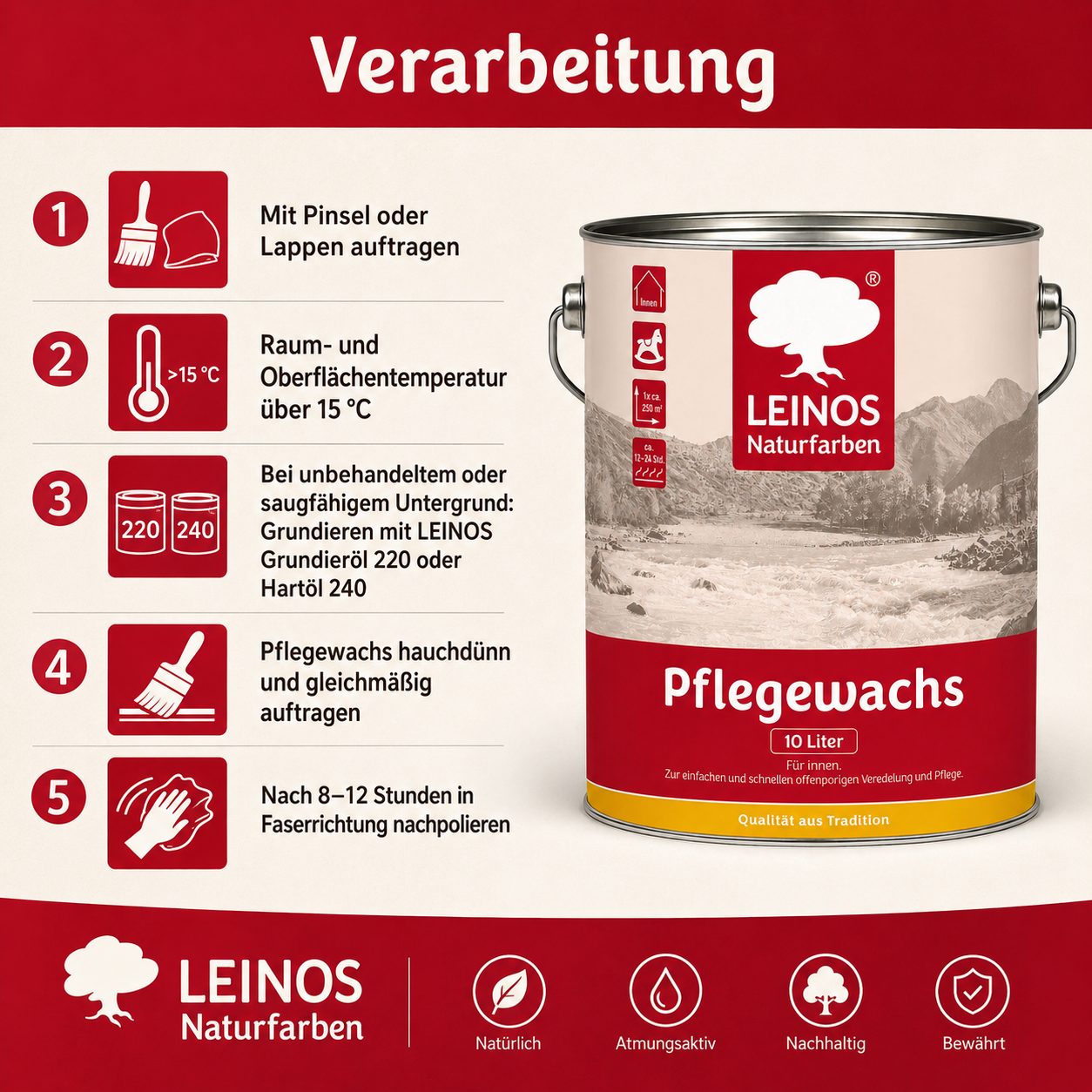 LEINOS 342 Flüssigwachs für Innen mit integrierter Grundierung 10 l