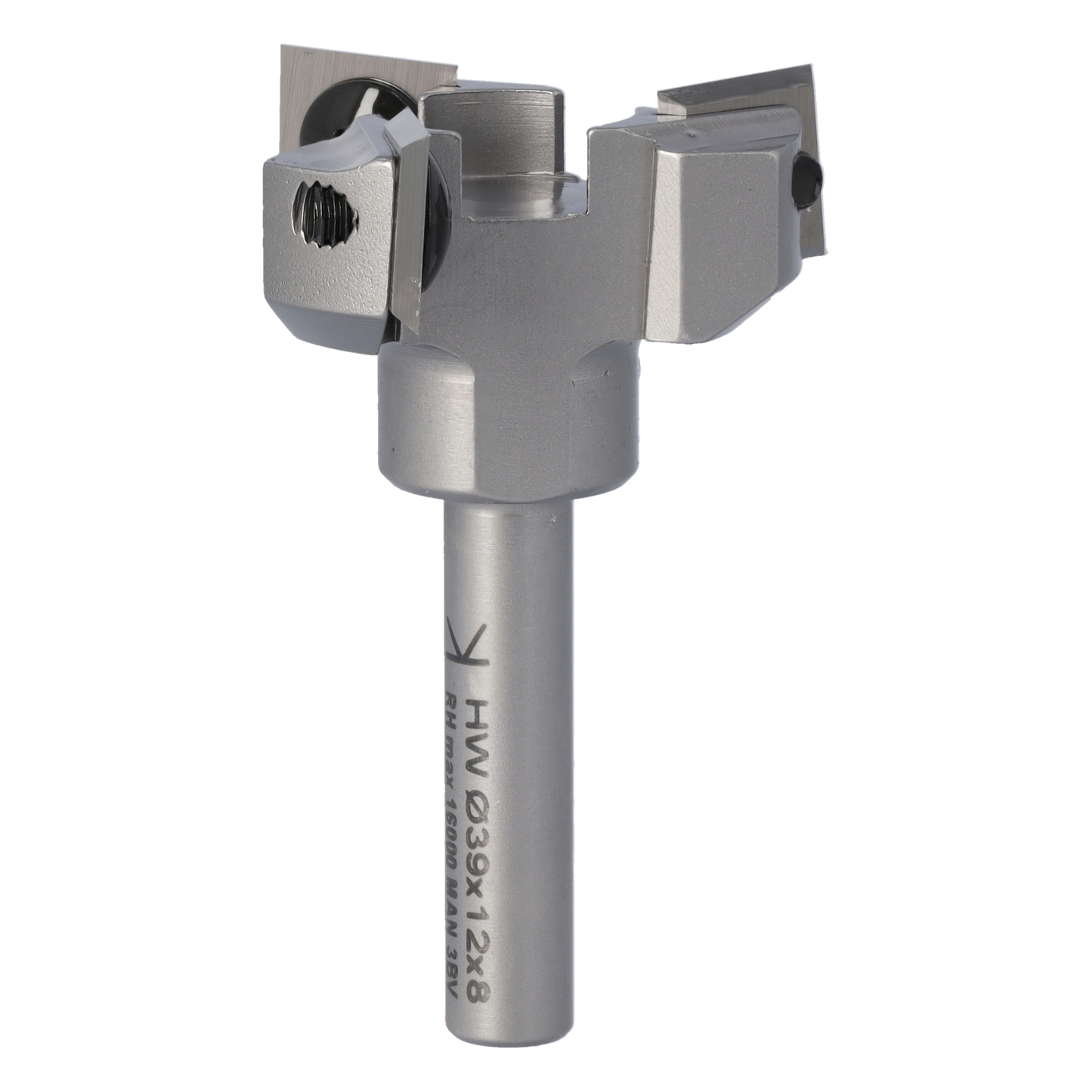 Fasefräser mit Wendemesser Rechtslauf, aus Hartmetall, Schneide 3, Arbeitslänge 12 mm, Gesamtlänge 60 mm, Schaft 12 mm, Ø 39 mm
