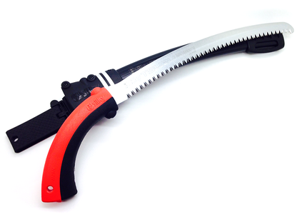 Silky Tsurugi Curve 330 mm Zugsäge grob 7,5 ZpZ – gebogene spitz zulaufende Hochleistungsklinge 1,7 mm, Genki Gummi-Pistolengriff, inkl. Aluminium-Beinköcher/Holster, für enge Stellen