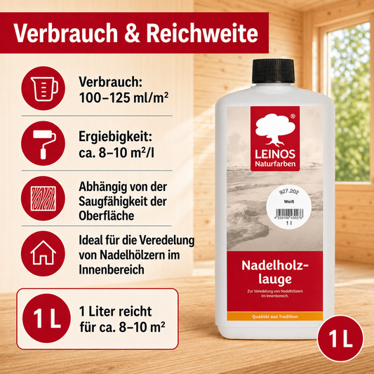 LEINOS 927 Nadelholzlauge 1,00 l weiss | Zur Veredelung von Nadelhölzern im Innenbereich |  für Fußböden, Wände, Decken, Türen, Möbel