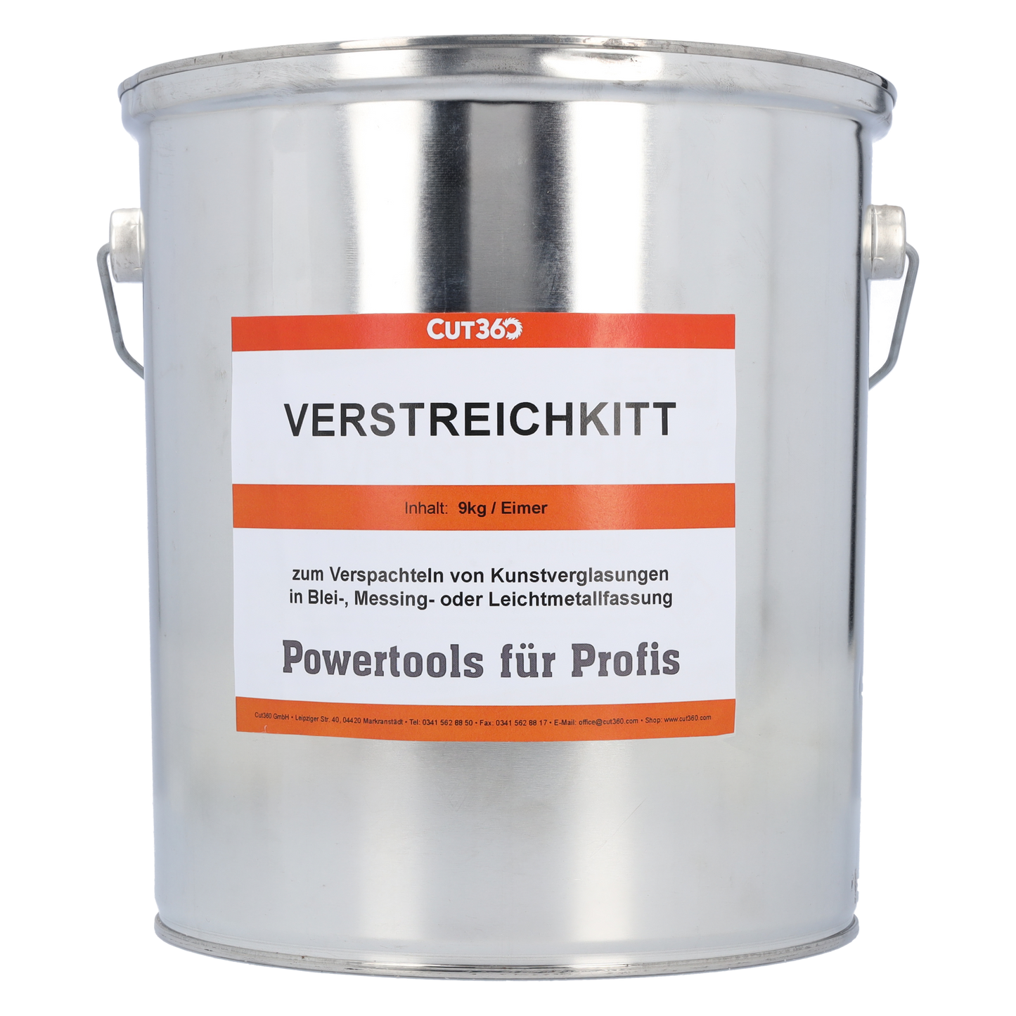 CUT360  Verstreichkitt für Verglasungen in Blei, Messing oder Leichtmetall | Farbe : Grau - überstreichbar | Inhalt : 9 kg | Inhaltstoffe : Kunstharz, vegetabile Öle und synthetische Additive | Made in Germany