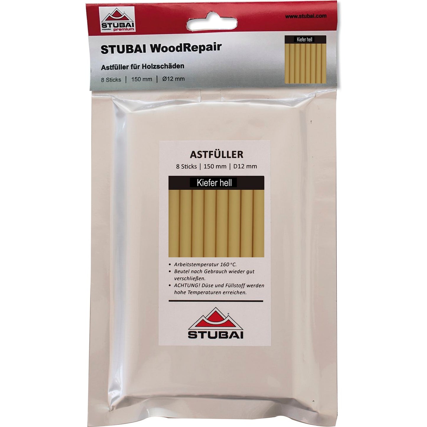STUBAI/WOOD REPAIR Astfüller KIEFER HELL 150 mm 8 Stäbe Ø12 mm für präzise Holzreparatur Möbel Fenster Rahmen Astlöcher UV-beständig elastisch wetterfest für Innen Außen langlebig schnell repariert!