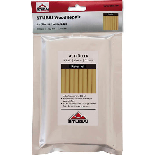 STUBAI/WOOD REPAIR Astfüller KIEFER HELL 150 mm 8 Stäbe Ø12 mm für präzise Holzreparatur Möbel Fenster Rahmen Astlöcher UV-beständig elastisch wetterfest für Innen Außen langlebig schnell repariert!