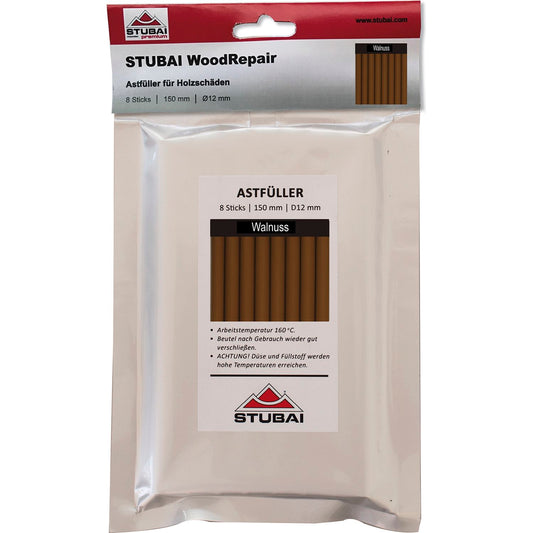 STUBAI/WOOD REPAIR Astfüller WALNUSS 150 mm 8 Stäbe Ø12 mm für präzise Holzreparatur Möbel Fenster Rahmen Astlöcher UV-beständig elastisch wetterfest für Innen Außen langlebig einfach schnell repariert!