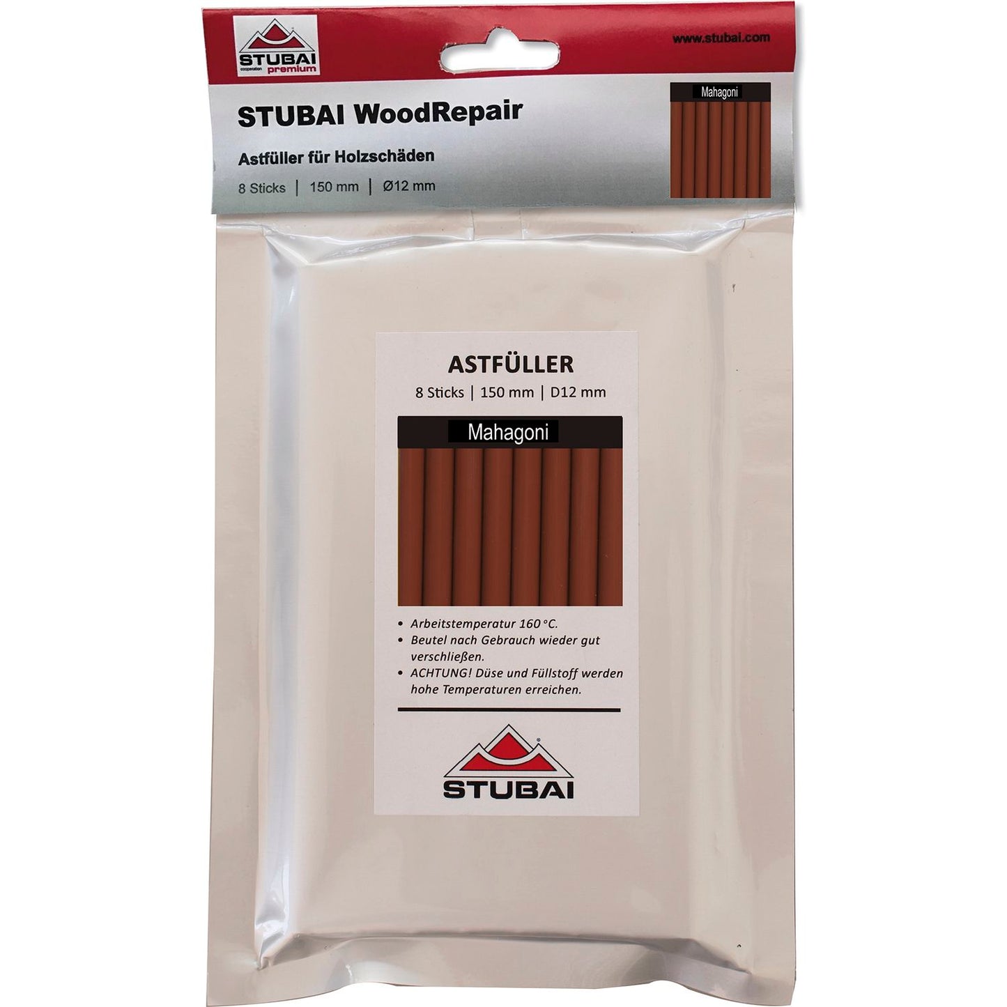 STUBAI/WOOD REPAIR Astfüller MAHAGONI 150 mm 8 Stäbe Ø12 mm für präzise Holzreparatur Möbel Fenster Rahmen Astlöcher UV-beständig elastisch wetterfest für Innen Außen langlebig schnell repariert!