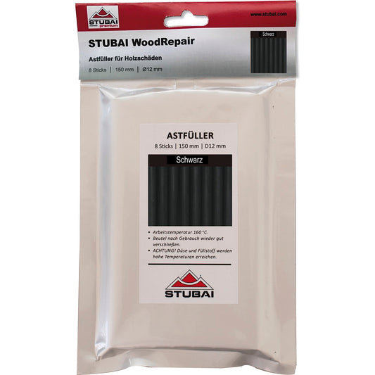 STUBAI/WOOD REPAIR Astfüller SCHWARZ 150 mm 8 Stäbe Ø12 mm für präzise Holzreparatur Möbel Fenster Rahmen Astlöcher UV-beständig elastisch wetterfest für Innen Außen langlebig schnell repariert!