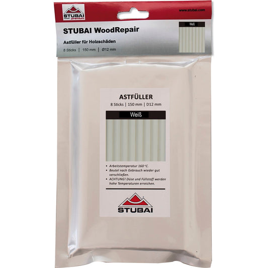 STUBAI/WOOD REPAIR Astfüller WEISS 150 mm 8 Stäbe Ø12 mm für präzise Holzreparatur Möbel Fenster Rahmen Astlöcher UV-beständig elastisch wetterfest für Innen Außen langlebig einfach schnell repariert!