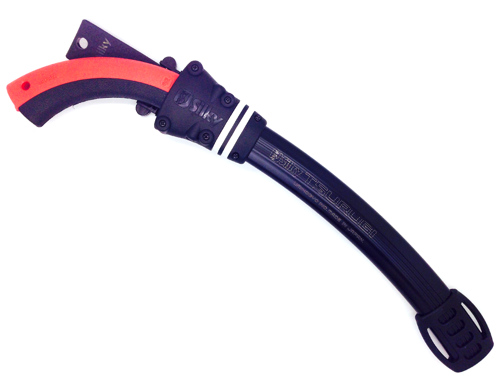 Silky Tsurugi Curve 330 mm Zugsäge grob 7,5 ZpZ – gebogene spitz zulaufende Hochleistungsklinge 1,7 mm, Genki Gummi-Pistolengriff, inkl. Aluminium-Beinköcher/Holster, für enge Stellen