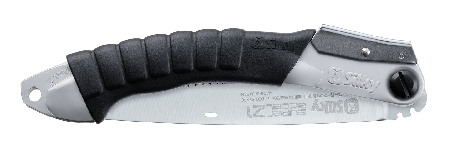 Silky Super Accel 210 Klappsäge fein | 210 mm Zugsäge mit leichtem Winkel | 14 ZpZ (14 Zähne/30 mm) Mirai-Me | für trockenes & hartes Holz | Alu-Gummigriff | 2-fach Verriegelung