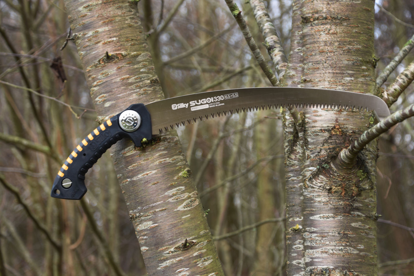 SILKY Baumsäge Sugoi 360 mm | gebogene Zugsäge 6,5 Zähne/30 mm Mirai-Me grob | nachschärfbar | Sichel am Blattende | ergonomischer Gummigriff mit Sicherungshaken | Profi Baumpflege