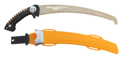 SILKY Baumsäge Sugoi 360 mm | gebogene Zugsäge 6,5 Zähne/30 mm Mirai-Me grob | nachschärfbar | Sichel am Blattende | ergonomischer Gummigriff mit Sicherungshaken | Profi Baumpflege
