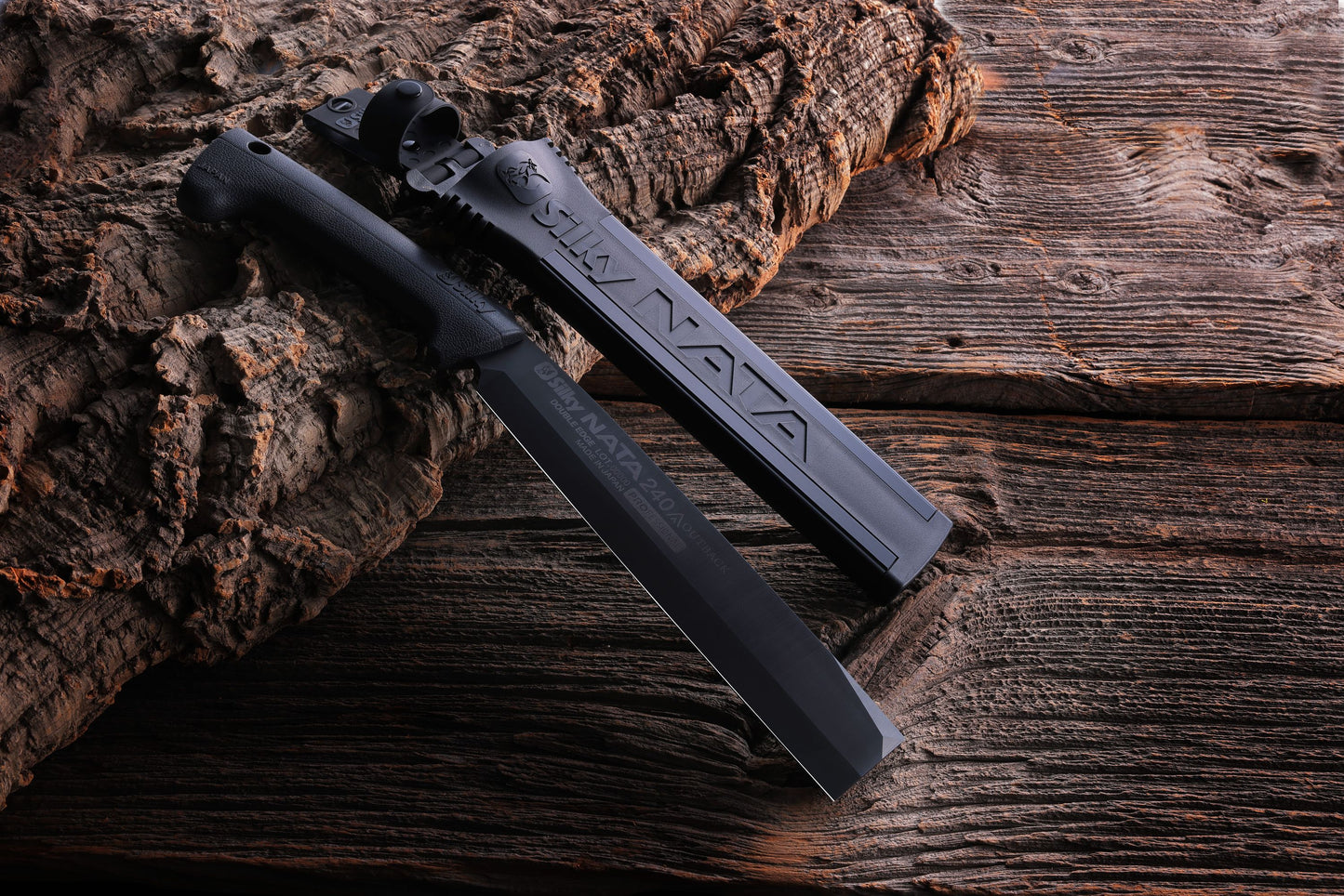 Silky NATA Outback Edition 240 mm Haumesser – Beil und Messer in einem, doppelseitige SKS-51 Stahlklinge mit Black Oxide Beschichtung, Genki Gummigriff, inkl. Holster für Outdoor, Bushcraft und Garten