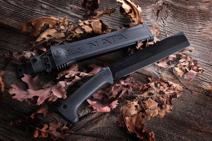 Silky NATA Outback Edition 240 mm Haumesser – Beil und Messer in einem, doppelseitige SKS-51 Stahlklinge mit Black Oxide Beschichtung, Genki Gummigriff, inkl. Holster für Outdoor, Bushcraft und Garten